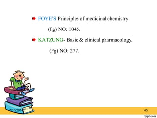 FOYE’S Principles of medicinal chemistry. 
(Pg) NO: 1045. 
KATZUNG- Basic & clinical pharmacology. 
(Pg) NO: 277. 
7/10/2014 45 
 