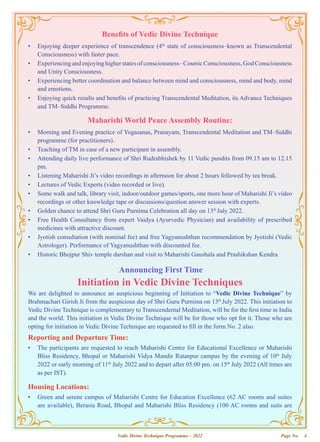 Vedic Divine Technique Programme – 2022 4
Page No.
Benefits of Vedic Divine Technique
•	 Enjoying deeper experience of tra...