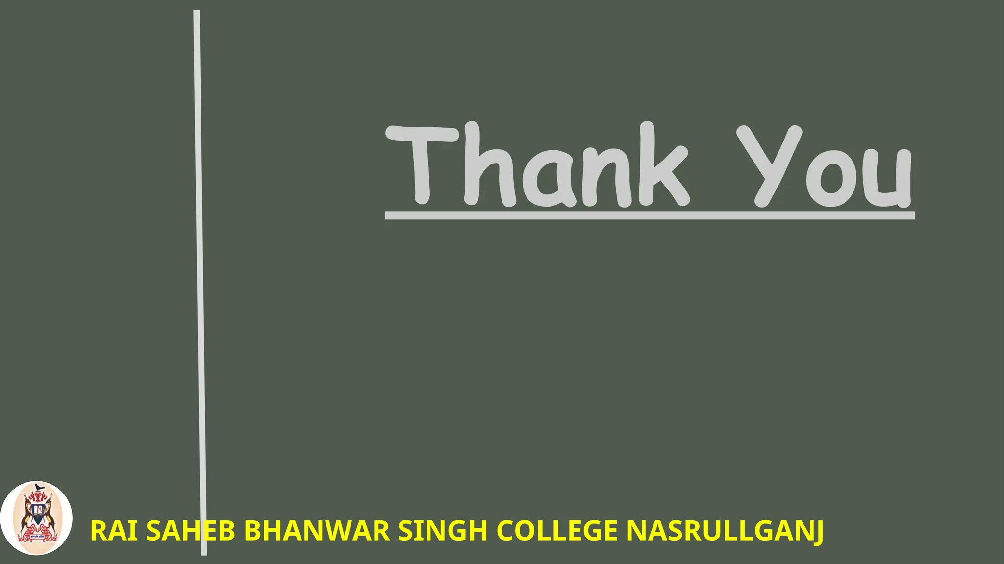 Thank You
RAI SAHEB BHANWAR SINGH COLLEGE NASRULLGANJ
 