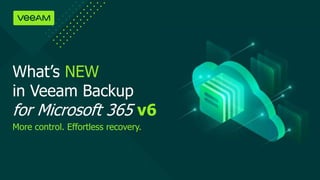 More control. Effortless recovery.
What’s NEW
in Veeam Backup
for Microsoft 365 v6
 