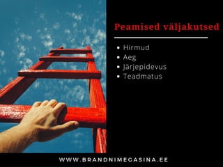 Peamised väljakutsed
Hirmud
Aeg
Järjepidevus
Teadmatus
 