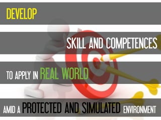 DEVELOP
SKILL AND COMPETENCES
TO APPLY IN REAL WORLD
AMID A PROTECTED AND SIMULATED ENVIRONMENT
 