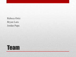 Rebeca Ortiz
Bryan Lara
Jordan Papa




Team
 