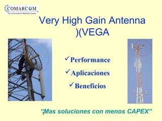 1
Very High Gain Antenna
(VEGA(
Performance
Aplicaciones
Beneficios
“Mas soluciones con menos CAPEX”
 