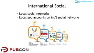 International Social 
@JordanKasteler 
• Local social networks 
• Localized accounts on int’l social networks 
 