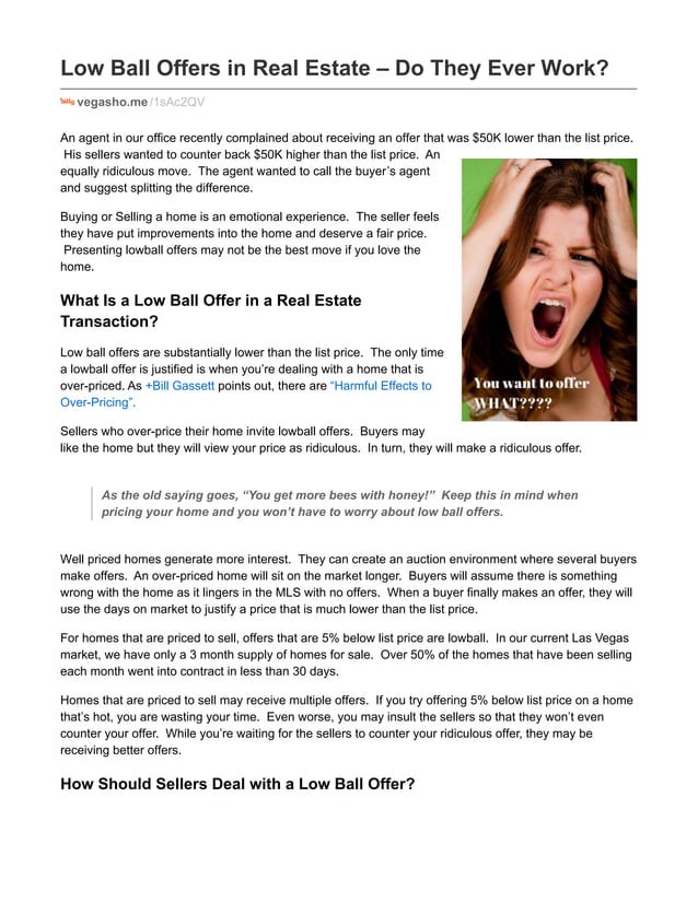 Low Ball Offers in Real Estate Do They Work? PDF