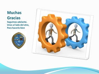 Muchas
Gracias
Seguimos adelante.
Unos al lado del otro,
Para hacerlo bien
 
