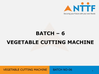 BATCH – 6
VEGETABLE CUTTING MACHINE
VEGETABLE CUTTING MACHINE BATCH NO-06 1
 