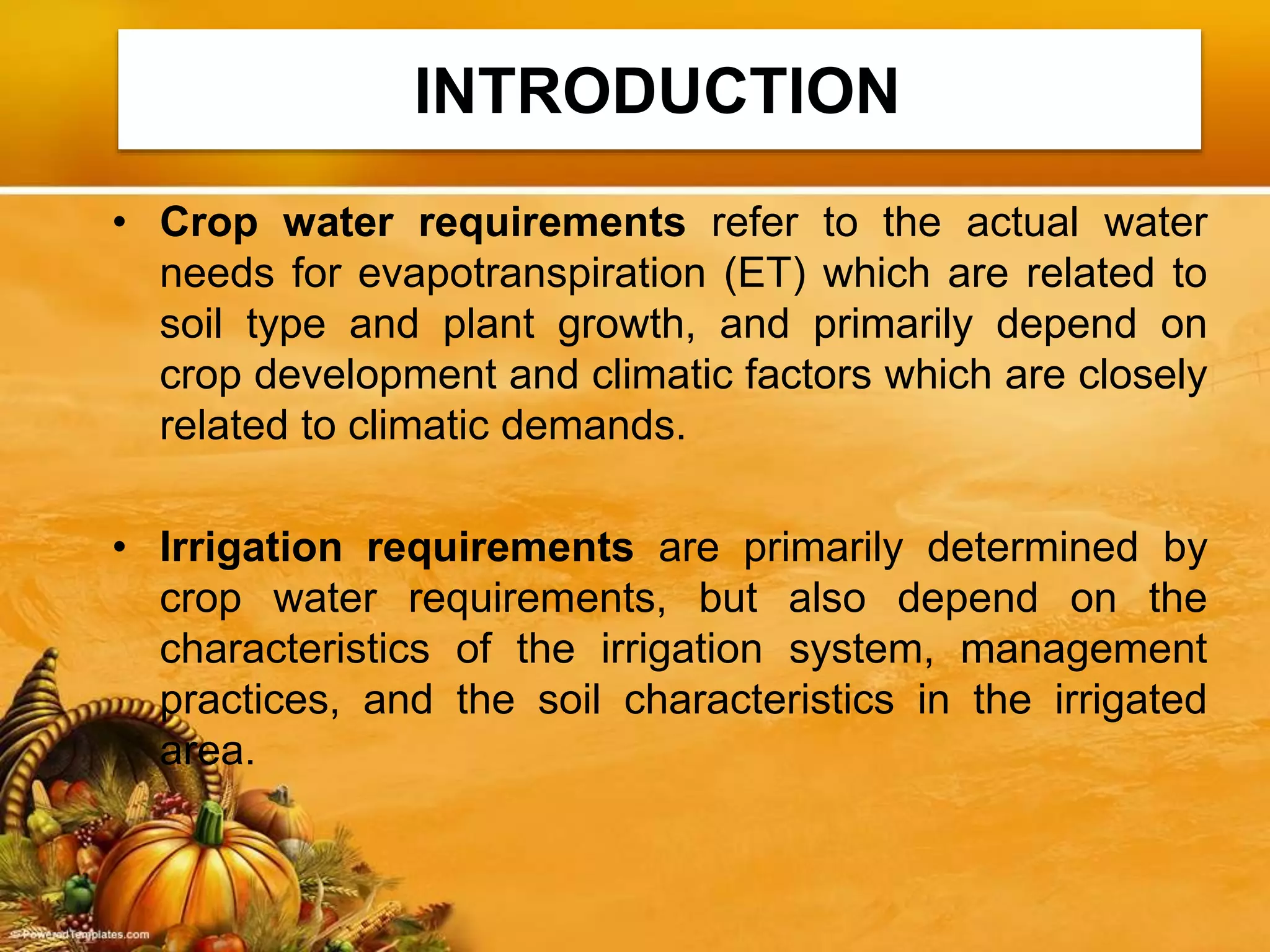Irrigation & Water Requirements of Vegetable Crops | PPSX | Agriculture ...