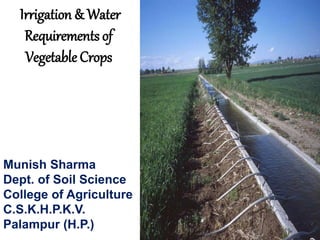 Irrigation & Water 
Requirements of 
Vegetable Crops 
Munish Sharma 
Dept. of Soil Science 
College of Agriculture 
C.S.K.H.P.K.V. 
Palampur (H.P.) 
 