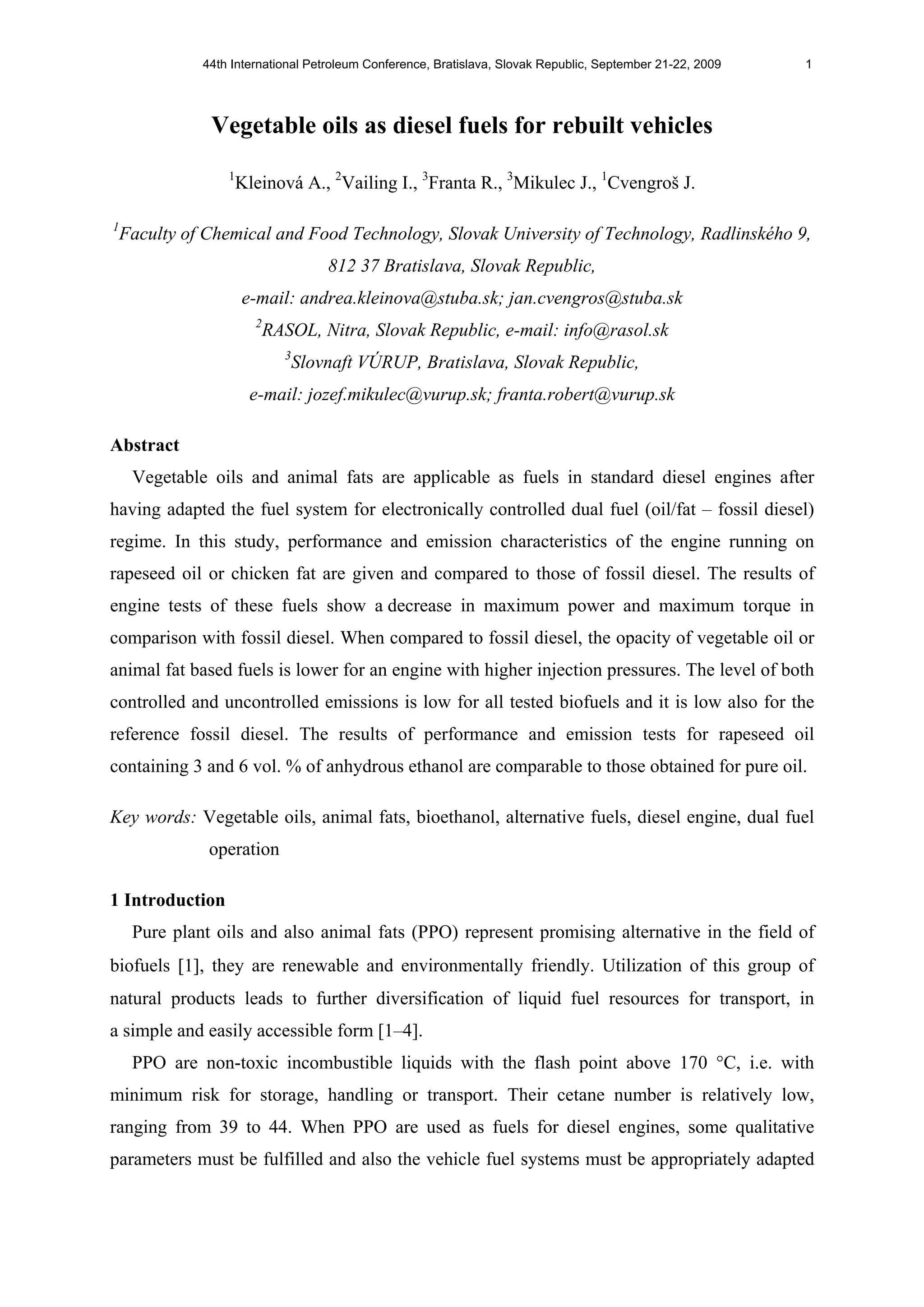 Vegetable oils as Diesel Fuels for Rebuilt Vehicles PDF