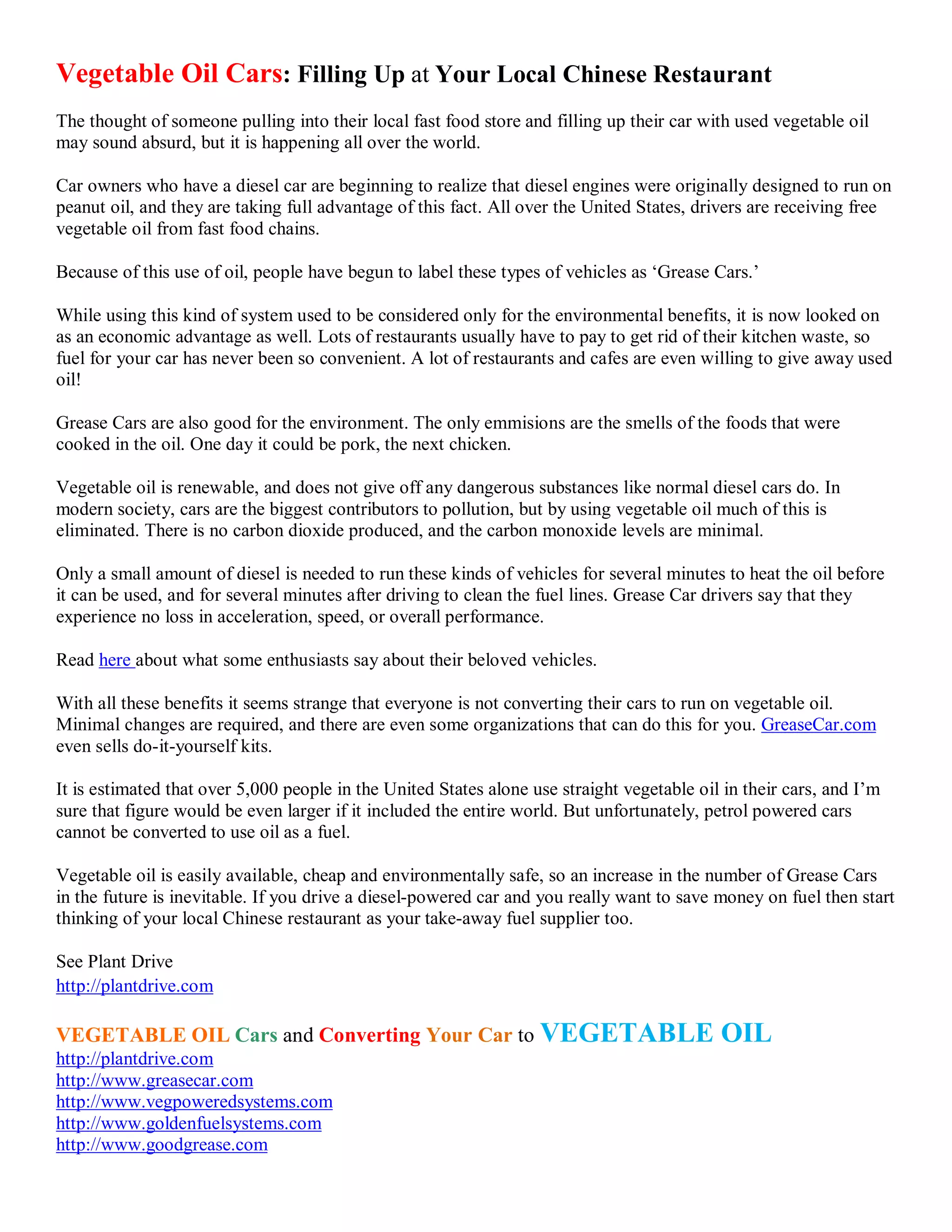 Vegetable Oil Cars Filling Up at Your Local Chinese Restaurant PDF