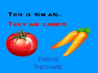 This is tomato. They are carrots THIS+IS THEY+ARE 