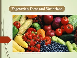 Vegetarian Diets and Variations
Presented by Arena Food Service, Inc. | Shaun M. Moore
 