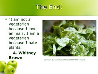 The End! "I am not a vegetarian because I love animals; I am a vegetarian because I hate plants." —  A. Whitney Brown http://www.flickr.com/photos/nickster2000/1319008847/sizes/l/ 