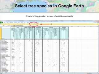 Select tree species in Google Earth
Enable editing to select subsets of suitable species (1)
1
 