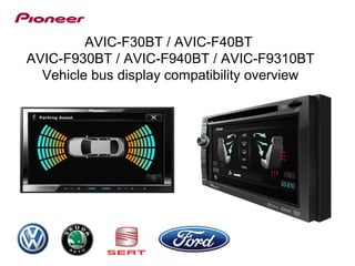 AVIC-F60DAB /AVIC-F960DAB /AVIC-F960BT
AVIC-F50BT /AVIC-F950DAB /AVIC-F950BT
Vehicle bus display compatibility overview
 