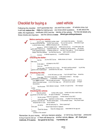 Vehicle check list | PDF