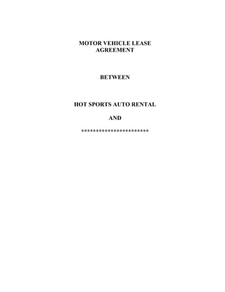 MOTOR VEHICLE LEASE
AGREEMENT
BETWEEN
HOT SPORTS AUTO RENTAL
AND
***********************
 