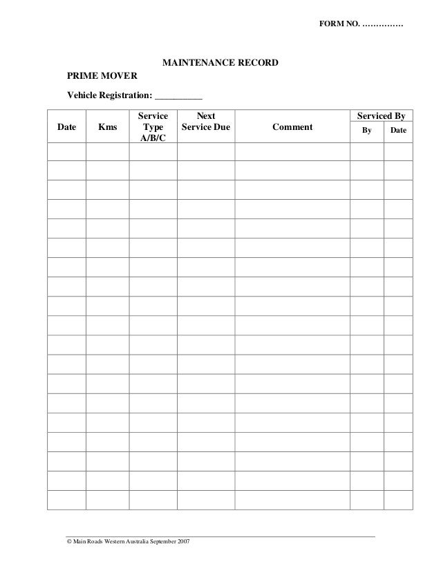 vehicle maintenance register for truck dolly and trailer truck maintenance record form