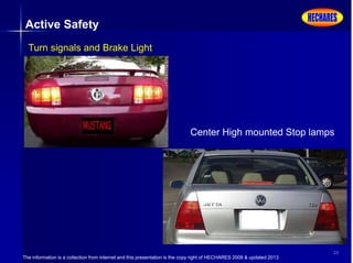 The information is a collection from internet and this presentation is the copy right of HECHARES 2008 & updated 2013
20
Active Safety
Turn signals and Brake Light
Center High mounted Stop lamps
 