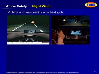 The information is a collection from internet and this presentation is the copy right of HECHARES 2008 & updated 2013
35
Active Safety Night Vision
2006
Visibility for drivers - elimination of blind spots
 