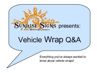 presents:
Vehicle Wrap Q&A
Everything you've always wanted to
know about vehicle wraps!
 