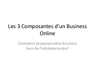 Les 3 Composantes d’un Business
Online
Comment propulservotre business
hors de l’orbiteterrestre?
 