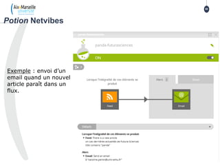 Potion Netvibes
50
Exemple : envoi d’un
email quand un nouvel
article paraît dans un
flux.
 
