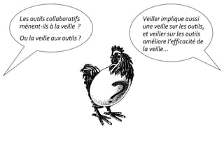 Veiller implique aussi une veille sur les outils, et veiller sur les outils améliore l’efficacité de la veille...  Les outils collaboratifs mènent-ils à la veille  ? Ou la veille aux outils ? 