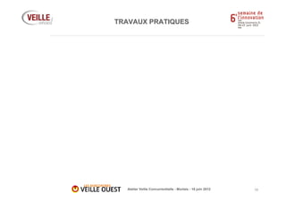 TRAVAUX PRATIQUES




  Atelier Veille Concurrentielle - Morlaix - 18 juin 2012   19
 