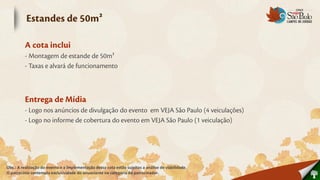 Obs.: A realização do evento e a implementação dessa cota estão sujeitos a análise de viabilidade.
O patrocínio contempla exclusividade do anunciante na categoria do patrocinador.
 
