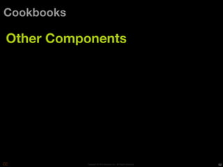 Cookbooks

Other Components




            Copyright © 2010 Opscode, Inc - All Rights Reserved   52
 