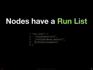 Nodes have a Run List




       Copyright © 2010 Opscode, Inc - All Rights Reserved   26
 