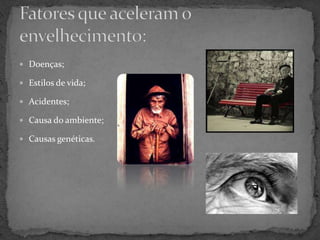  Doenças;

 Estilos de vida;

 Acidentes;

 Causa do ambiente;

 Causas genéticas.
 