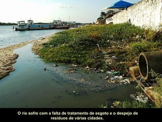 O rio sofre com a falta de tratamento de esgoto e o despejo de
                 resíduos de várias cidades.
 