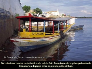 Os coloridos barcos motorizados do médio São Francisco são o principal meio de
                transporte e ligação entre as cidades ribeirinhas.
 