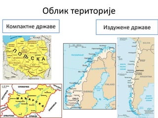 Облик територије
Компактне државе Издужене државе
 