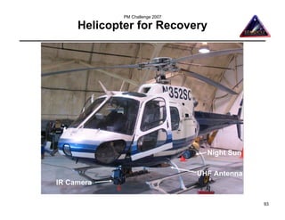 PM Challenge 2007

     Helicopter for Recovery




                                   Night Sun

                                 UHF Antenna
IR Camera

                                               93
 