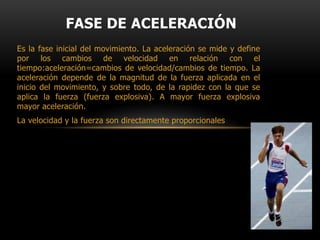 FASE DE REACCIÓNLlamada en algunos casos “velocidad de reacción”, se refiere realmente al tiempo de reacción. Esta fase se relaciona principalmente con el concepto de rapidez. El rendimiento en esta fase psicofísica se mide por el tiempo transcurrido desde la emisión de un estímulo hasta que el sujeto inicia una acción o movimiento.Algunas acciones deportivas se producen en tan corto espacio de tiempo, que no habría ninguna posibilidad de reaccionar con eficacia si no se “adivinara” lo que va a ocurrir y se iniciara la acción antes de que se produzca el estímulo en su totalidad. En este caso están todas las acciones de “anticipación” que se producen en los deportes de oposición (deportes colectivos) y de adversarios (deportes de combate).