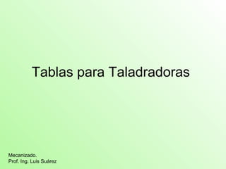 Tablas para Taladradoras 
Mecanizado. 
Prof. Ing. Luis Suárez 
 
