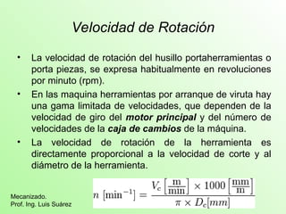 Formula De Rpm Proceso de calculo velocidades de corte.ppt
