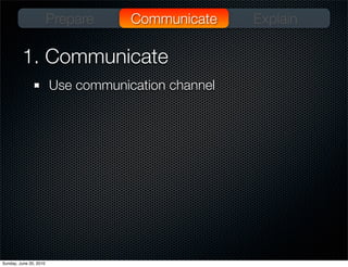 Prepare     Communicate     Explain

         1. Communicate
                        Use communication channel




Sunday,...