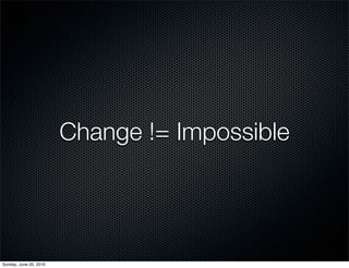 Change != Impossible




Sunday, June 20, 2010
 