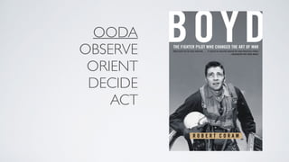 OODA
OBSERVE
ORIENT
DECIDE
ACT
 