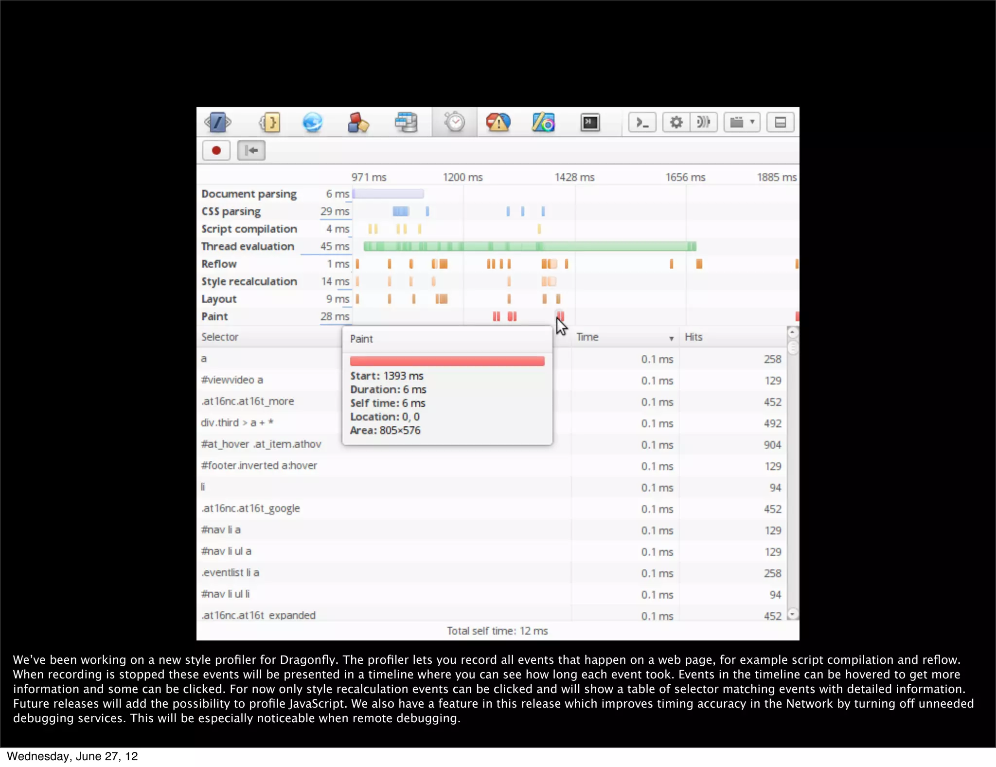 enhanced network logging




 This is an all new network logger integrated into Dragonﬂy -Opera’s debugger- that provides extensive information to allow you to monitor and optimize the network
 performance of your website. You can read more at the Dragonﬂy blog: http://my.opera.com/dragonﬂy/blog/enhanced-network-logger


Wednesday, June 27, 12
 