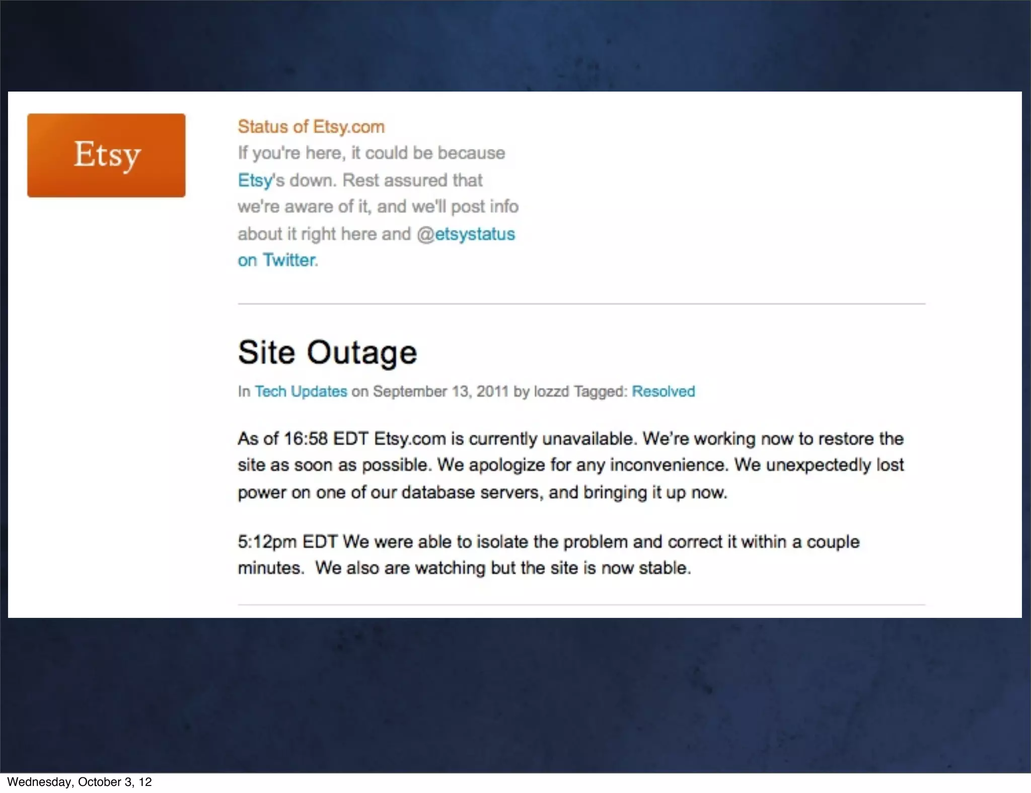 Wednesday, October 3, 12
 