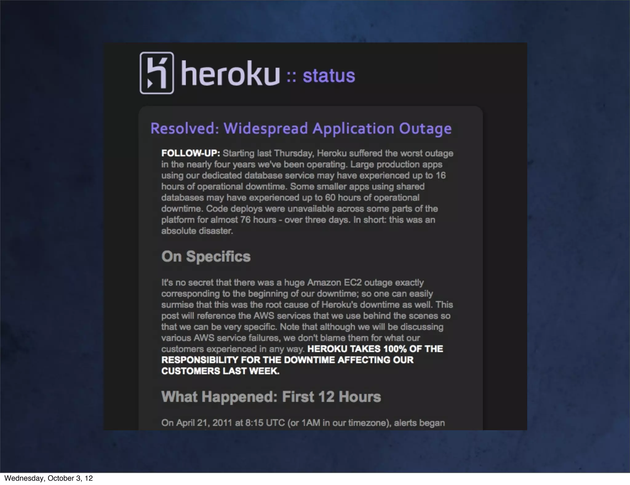 Wednesday, October 3, 12
 