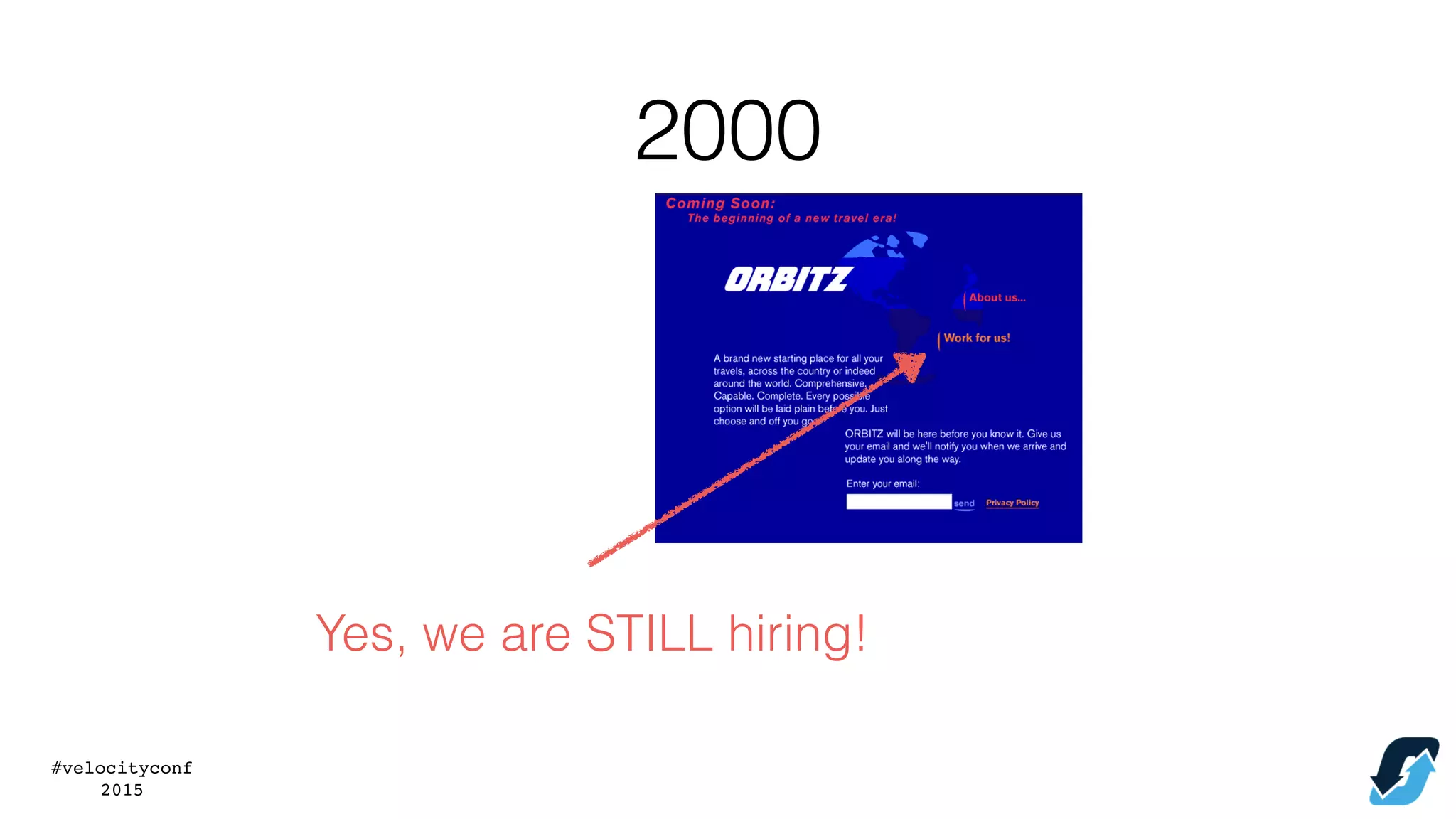 #velocityconf
2015
2000
Yes, we are STILL hiring!
 