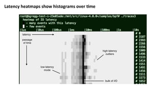 Latency	heatmaps	show	histograms	over	:me	
 